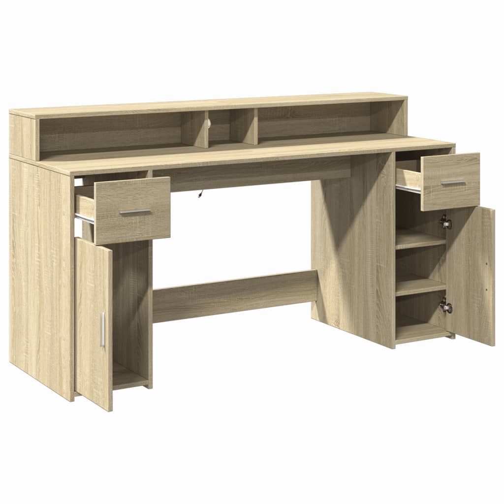 Desk with LED lighting 160x55x91 cm wood sonoma oak color