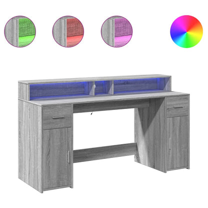 Desk with LED lighting 160x55x91 cm wood gray sonoma oak