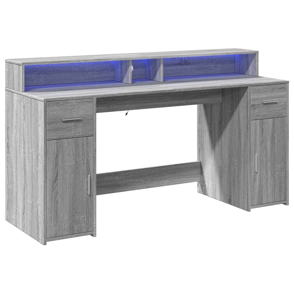 Desk with LED lighting 160x55x91 cm wood gray sonoma oak