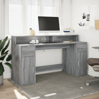 Desk with LED lighting 160x55x91 cm wood gray sonoma oak