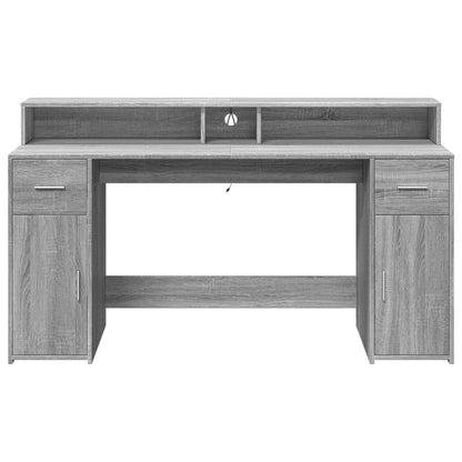 Desk with LED lighting 160x55x91 cm wood gray sonoma oak