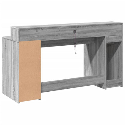Desk with LED lighting 160x55x91 cm wood gray sonoma oak
