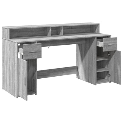 Desk with LED lighting 160x55x91 cm wood gray sonoma oak