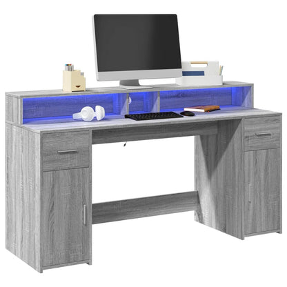 Desk with LED lighting 160x55x91 cm wood gray sonoma oak