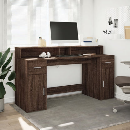 Desk with LED lighting 160x55x91 cm wood brown oak color