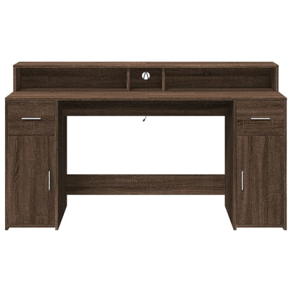 Desk with LED lighting 160x55x91 cm wood brown oak color