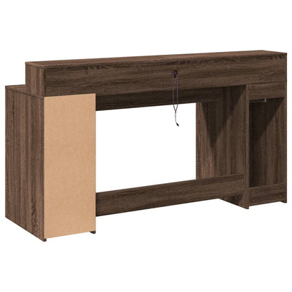 Desk with LED lighting 160x55x91 cm wood brown oak color