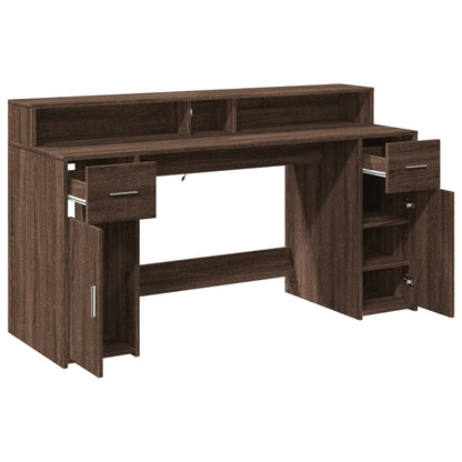 Desk with LED lighting 160x55x91 cm wood brown oak color
