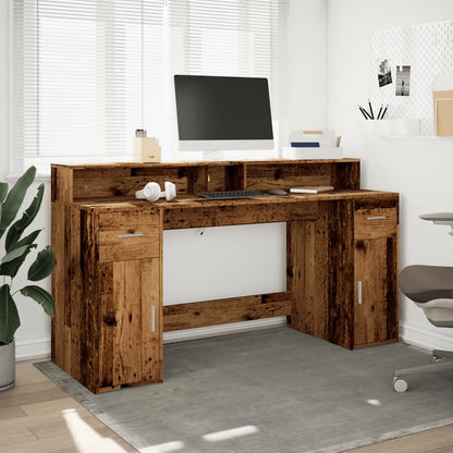 Bureau met LED-verlichting 160x55x91 cm bewerkt hout oud hout
