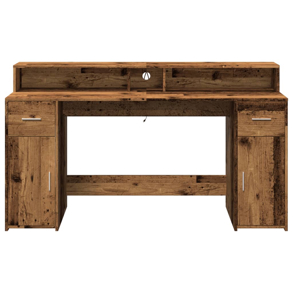 Bureau met LED-verlichting 160x55x91 cm bewerkt hout oud hout