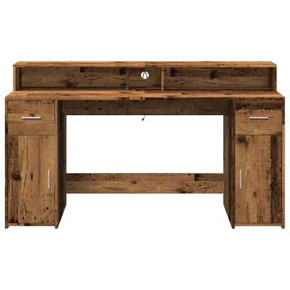 Bureau met LED-verlichting 160x55x91 cm bewerkt hout oud hout