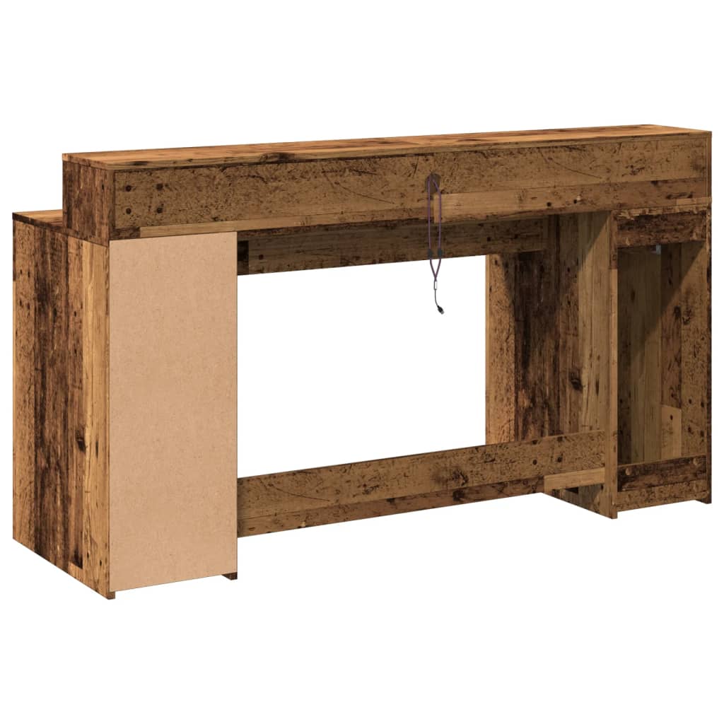 Bureau met LED-verlichting 160x55x91 cm bewerkt hout oud hout