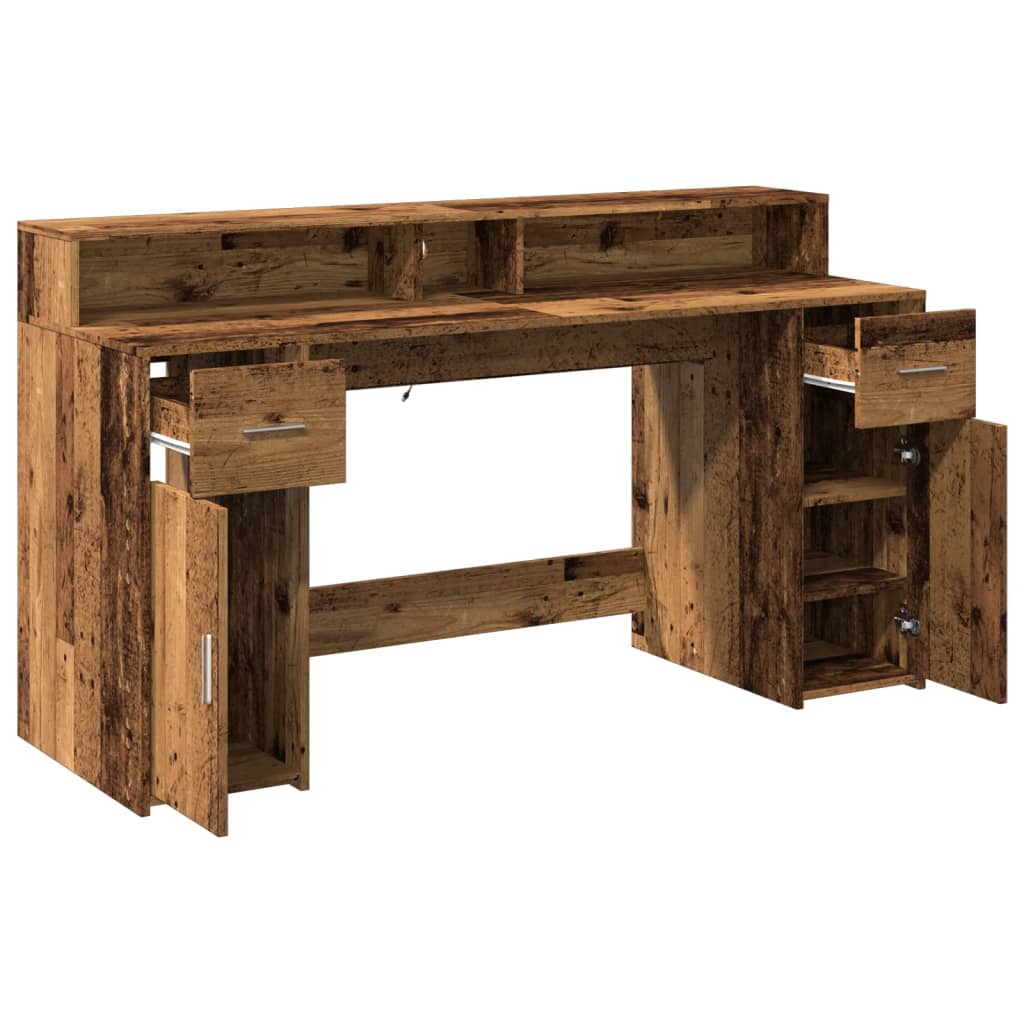 Bureau met LED-verlichting 160x55x91 cm bewerkt hout oud hout