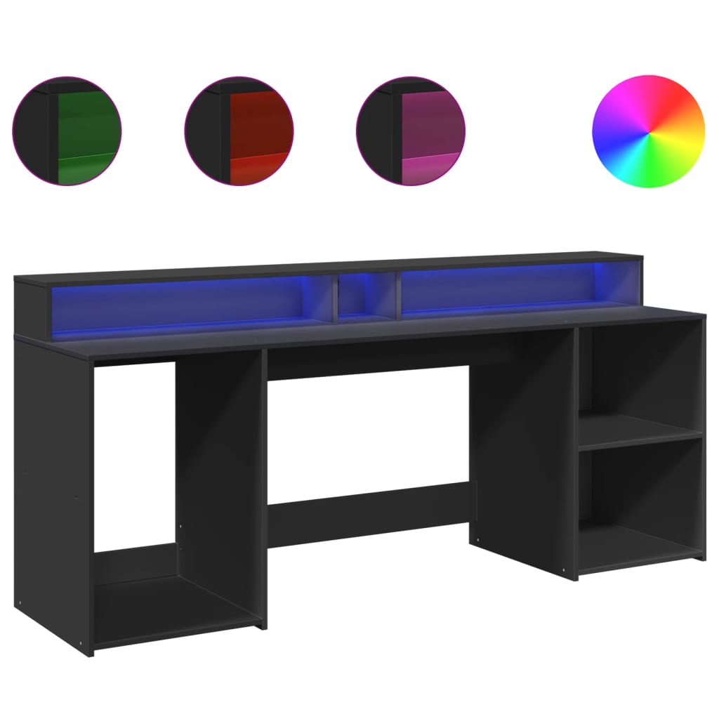 Desk with LED lighting 200x55x91 cm processed wood black