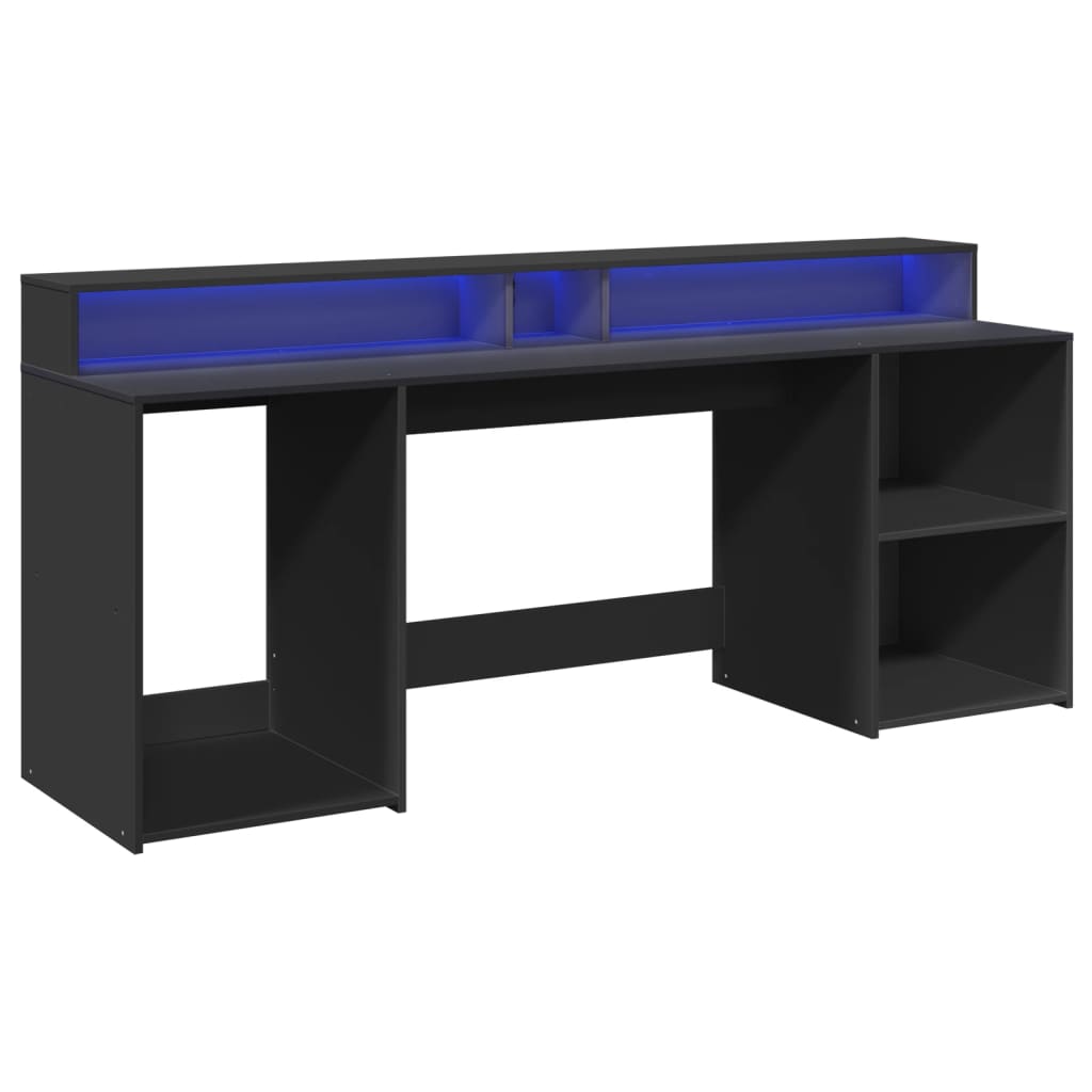 Desk with LED lighting 200x55x91 cm processed wood black