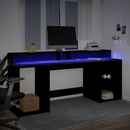 Desk with LED lighting 200x55x91 cm processed wood black