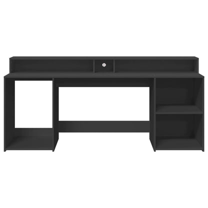 Desk with LED lighting 200x55x91 cm processed wood black