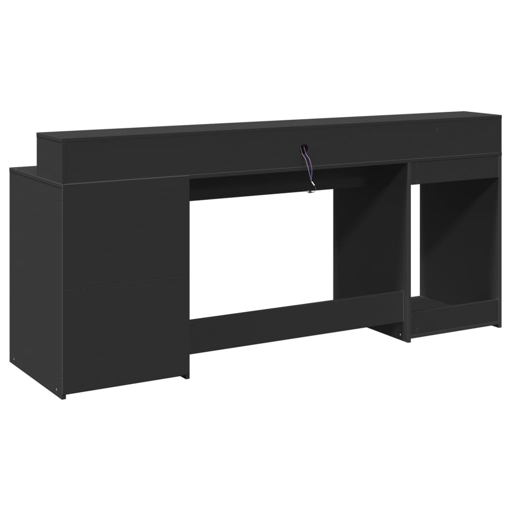 Desk with LED lighting 200x55x91 cm processed wood black