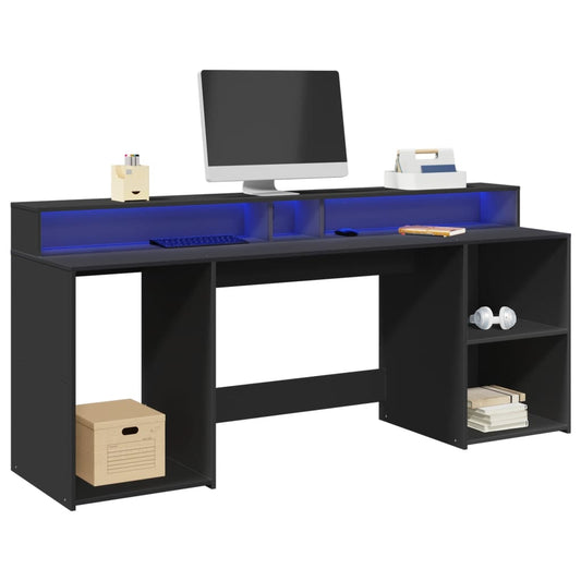 Desk with LED lighting 200x55x91 cm processed wood black