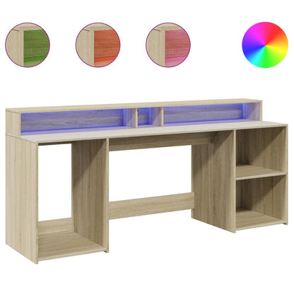Desk with LED lighting 200x55x91 cm wood sonoma oak color