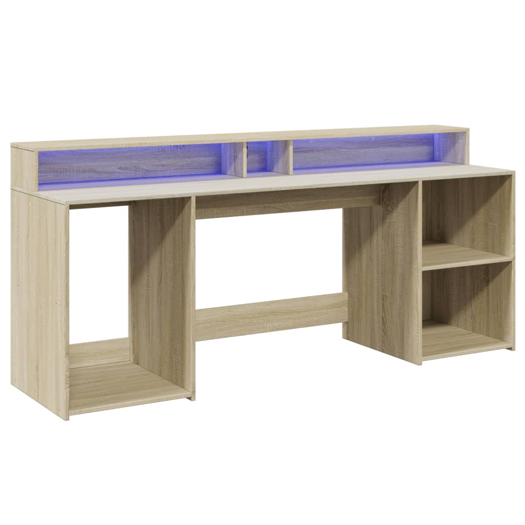 Desk with LED lighting 200x55x91 cm wood sonoma oak color