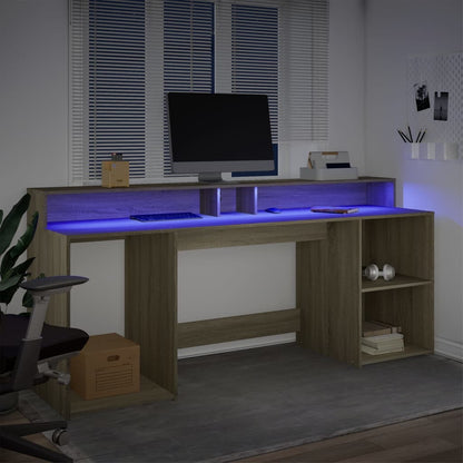 Desk with LED lighting 200x55x91 cm wood sonoma oak color