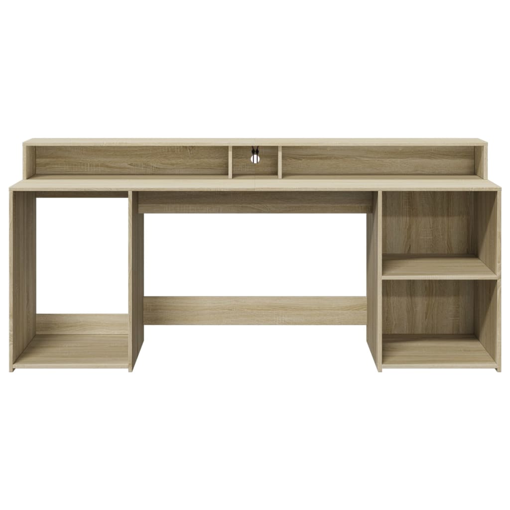 Desk with LED lighting 200x55x91 cm wood sonoma oak color