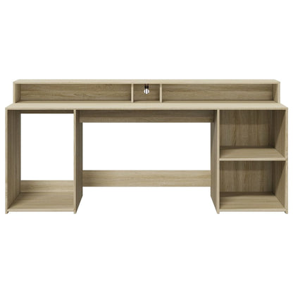 Desk with LED lighting 200x55x91 cm wood sonoma oak color