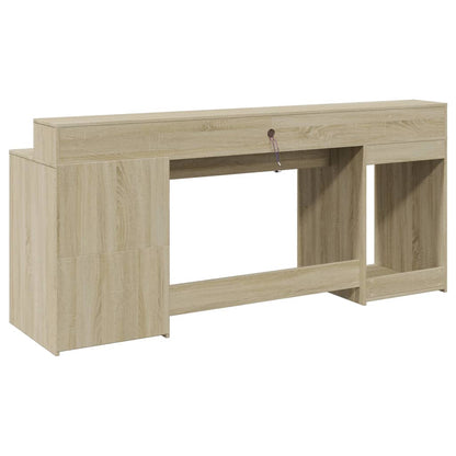 Desk with LED lighting 200x55x91 cm wood sonoma oak color