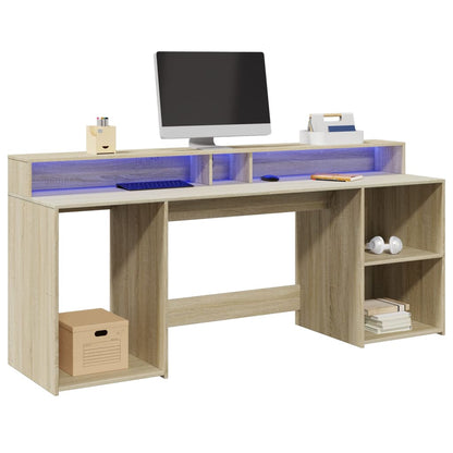 Desk with LED lighting 200x55x91 cm wood sonoma oak color