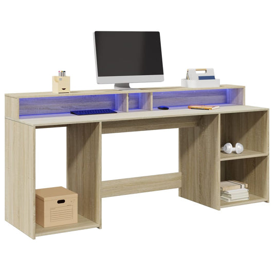 Desk with LED lighting 200x55x91 cm wood sonoma oak color