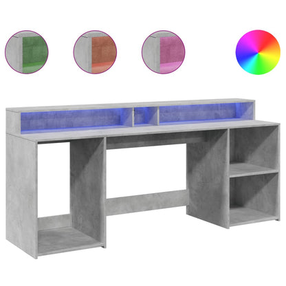 Desk with LED lighting 200x55x91 cm processed wood concrete gray