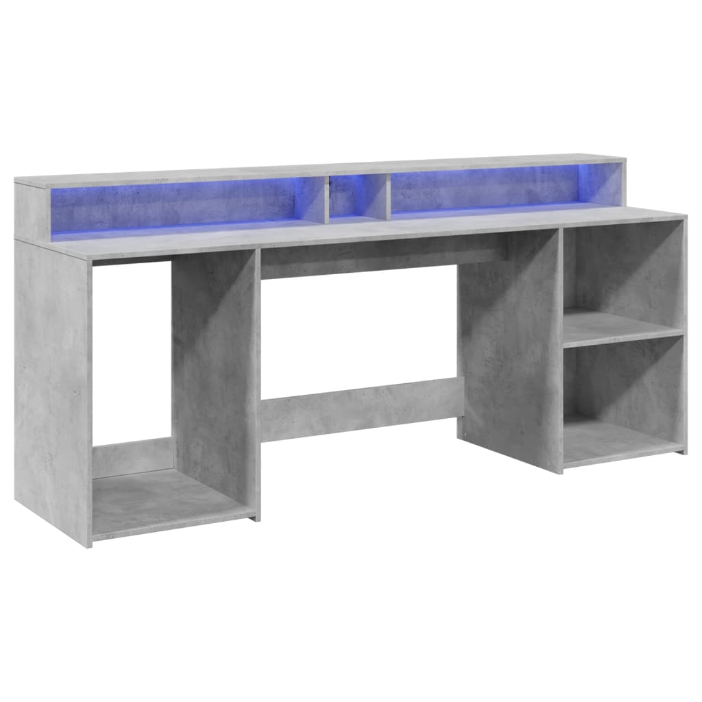 Desk with LED lighting 200x55x91 cm processed wood concrete gray