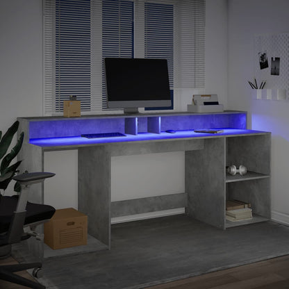 Desk with LED lighting 200x55x91 cm processed wood concrete gray