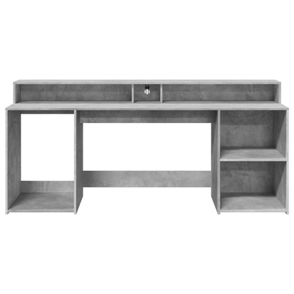Desk with LED lighting 200x55x91 cm processed wood concrete gray