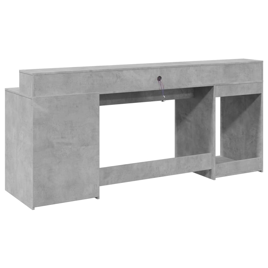 Desk with LED lighting 200x55x91 cm processed wood concrete gray