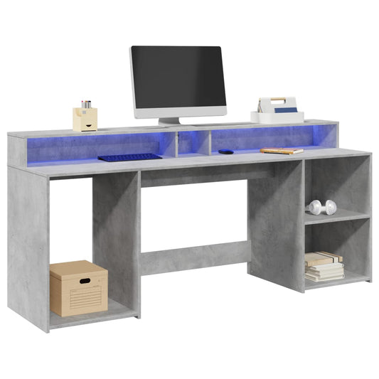 Desk with LED lighting 200x55x91 cm processed wood concrete gray
