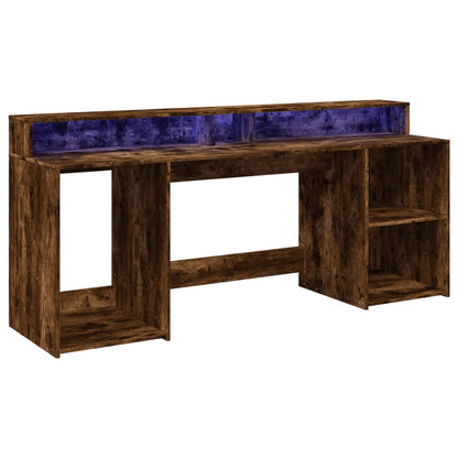 Desk with LED lighting 200x55x91 cm wood smoked oak color