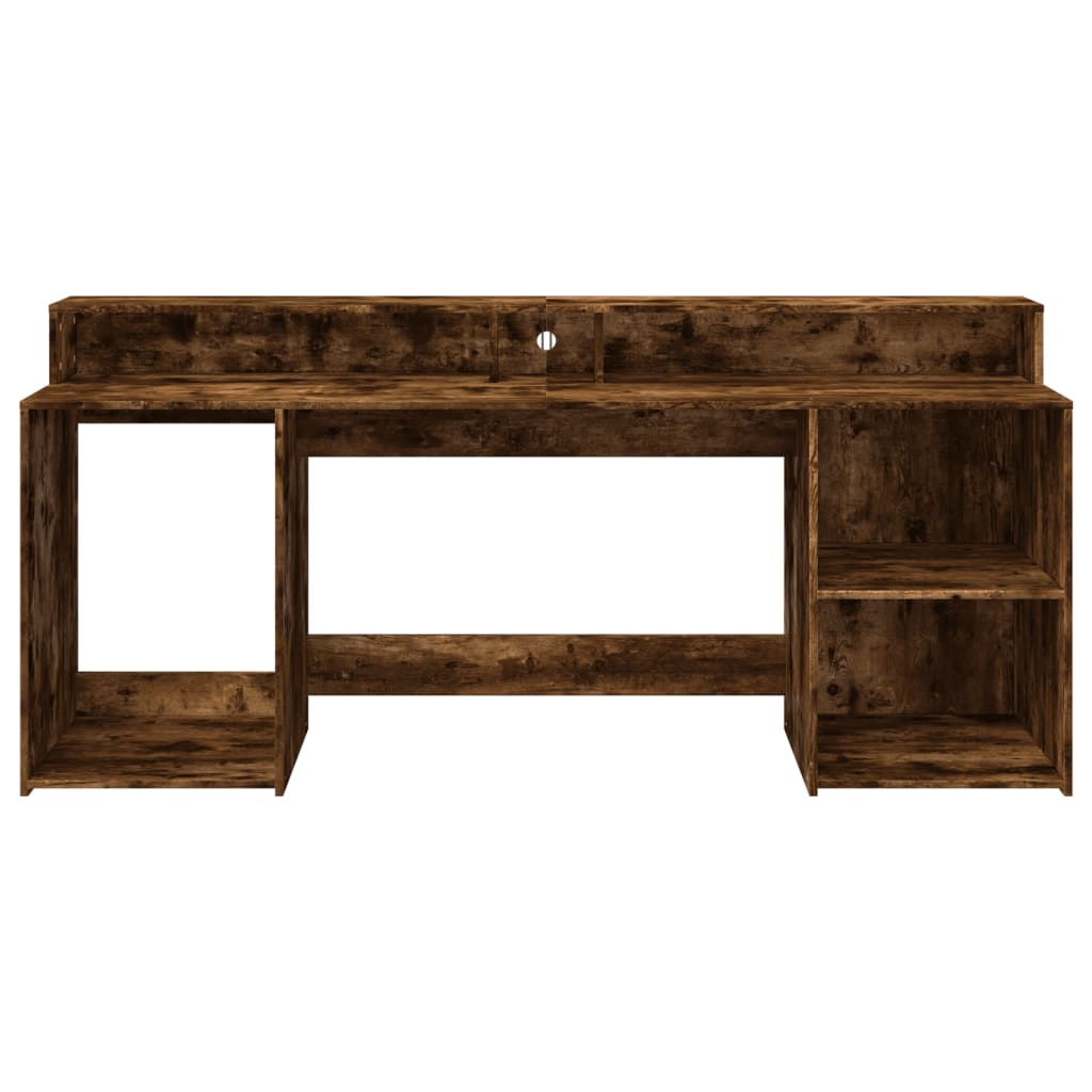 Desk with LED lighting 200x55x91 cm wood smoked oak color