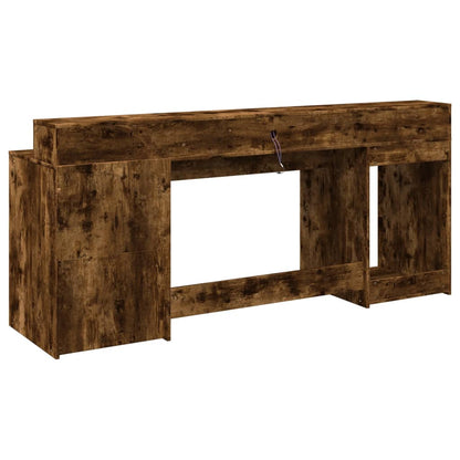 Desk with LED lighting 200x55x91 cm wood smoked oak color