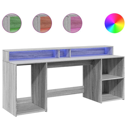 Desk with LED lighting 200x55x91 cm wood gray sonoma oak