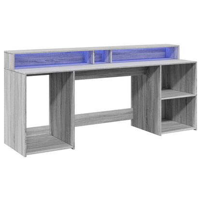 Desk with LED lighting 200x55x91 cm wood gray sonoma oak