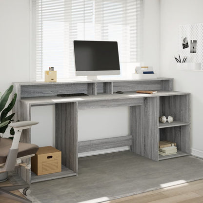 Desk with LED lighting 200x55x91 cm wood gray sonoma oak