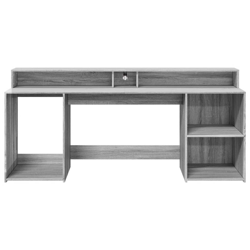 Desk with LED lighting 200x55x91 cm wood gray sonoma oak