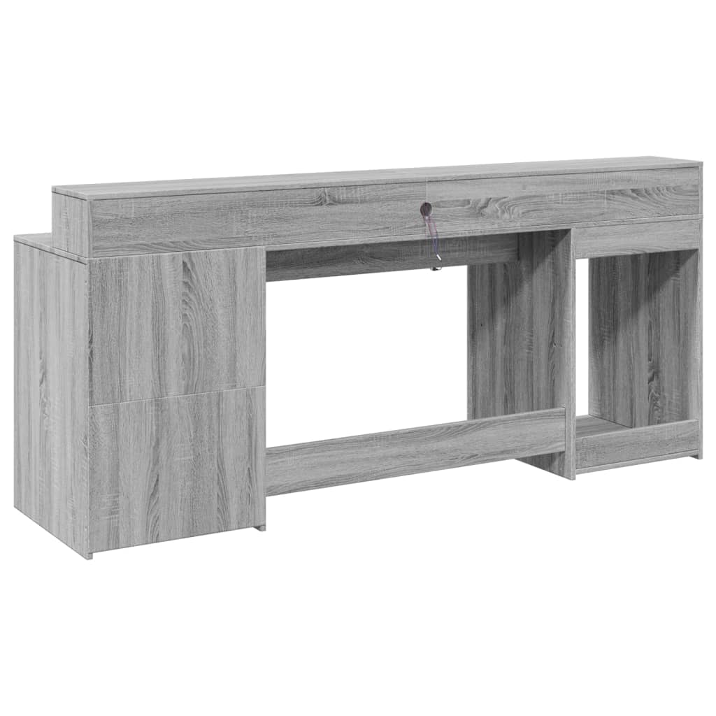 Desk with LED lighting 200x55x91 cm wood gray sonoma oak