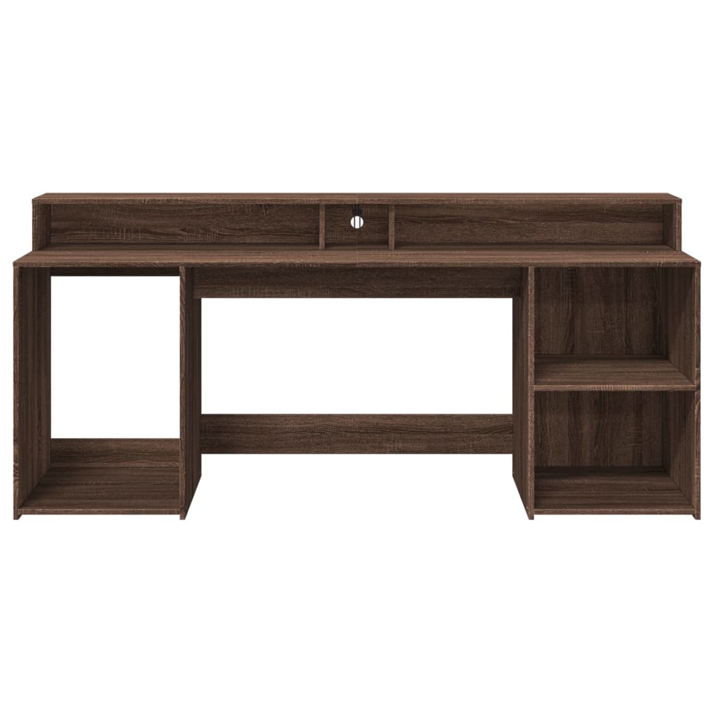 Desk with LED lighting 200x55x91 cm wood brown oak color