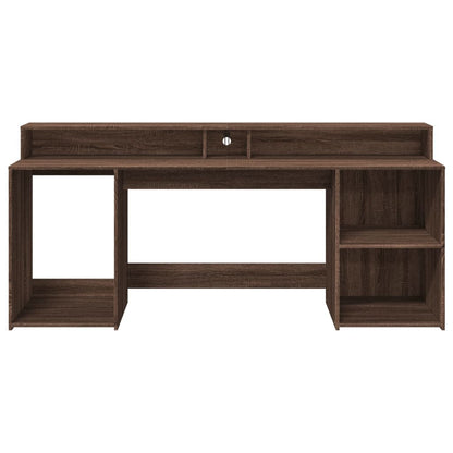 Desk with LED lighting 200x55x91 cm wood brown oak color