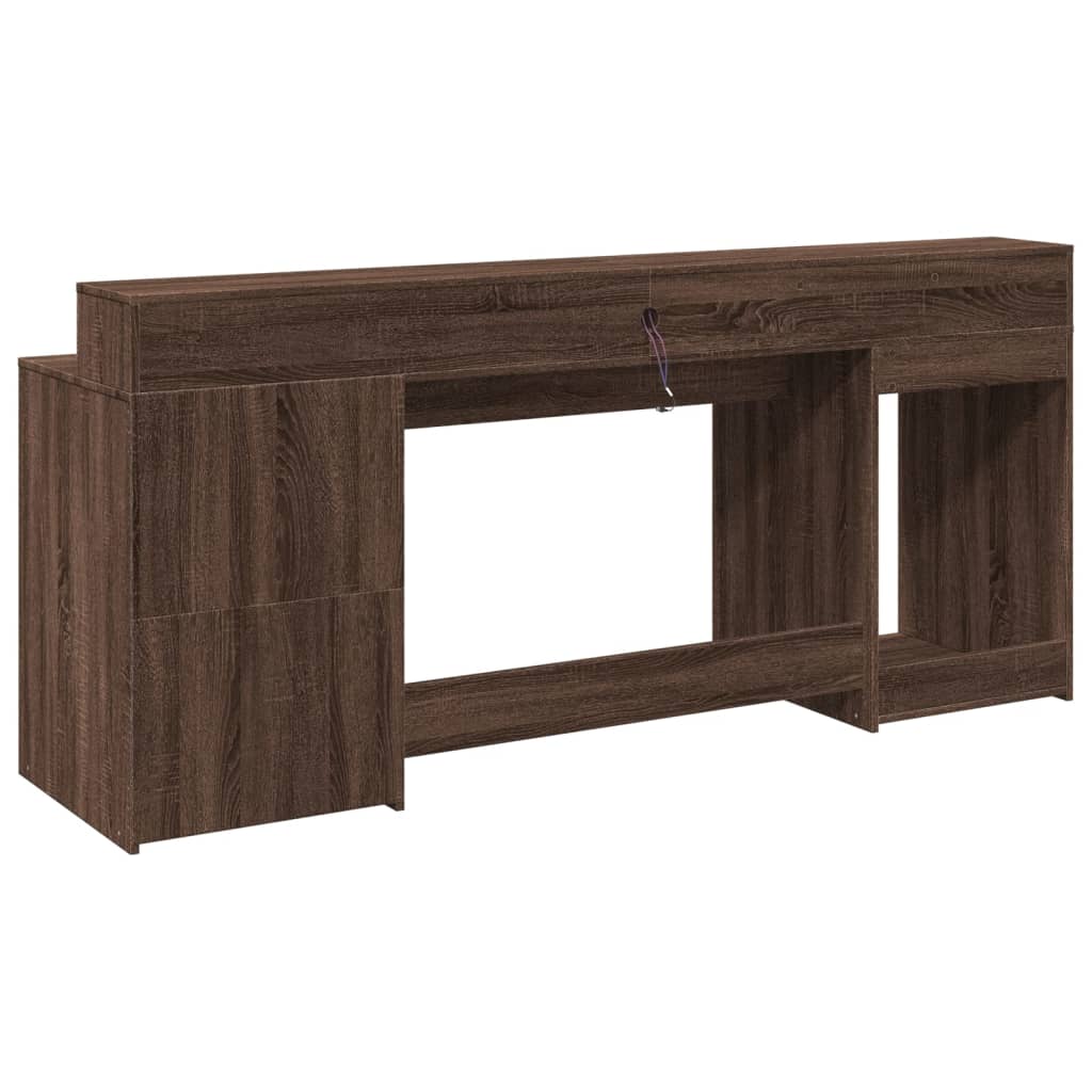 Desk with LED lighting 200x55x91 cm wood brown oak color