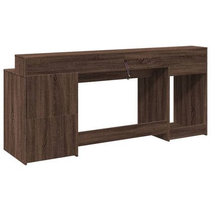 Desk with LED lighting 200x55x91 cm wood brown oak color