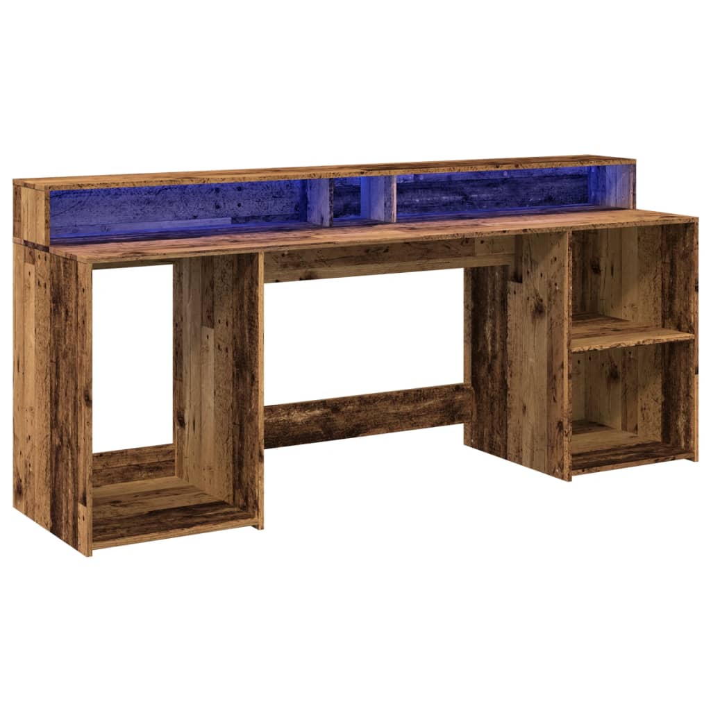 Desk with LED lighting 200x55x91 cm processed wood old wood